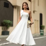 Vestido midi manga nula com laço vestido midi branco para noiva
