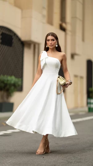 vestido midi branco para noiva