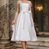 estido de Noiva Civil Midi Decote Reto com Laço