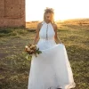 Vestido de Noiva Longo Halter com Costas Abertas e Renda