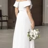 Vestido noiva ombro a ombro com saia plissada